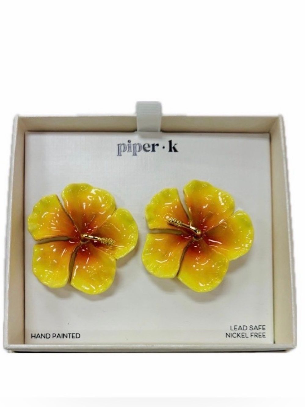 NWT ⚜️🌼⚜️ Piper K Vibrant Hand Painted Hibiscus Stud Earrings